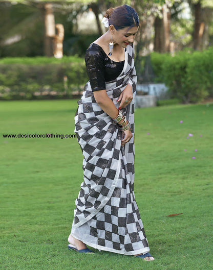 White Georgette Sequence Saree