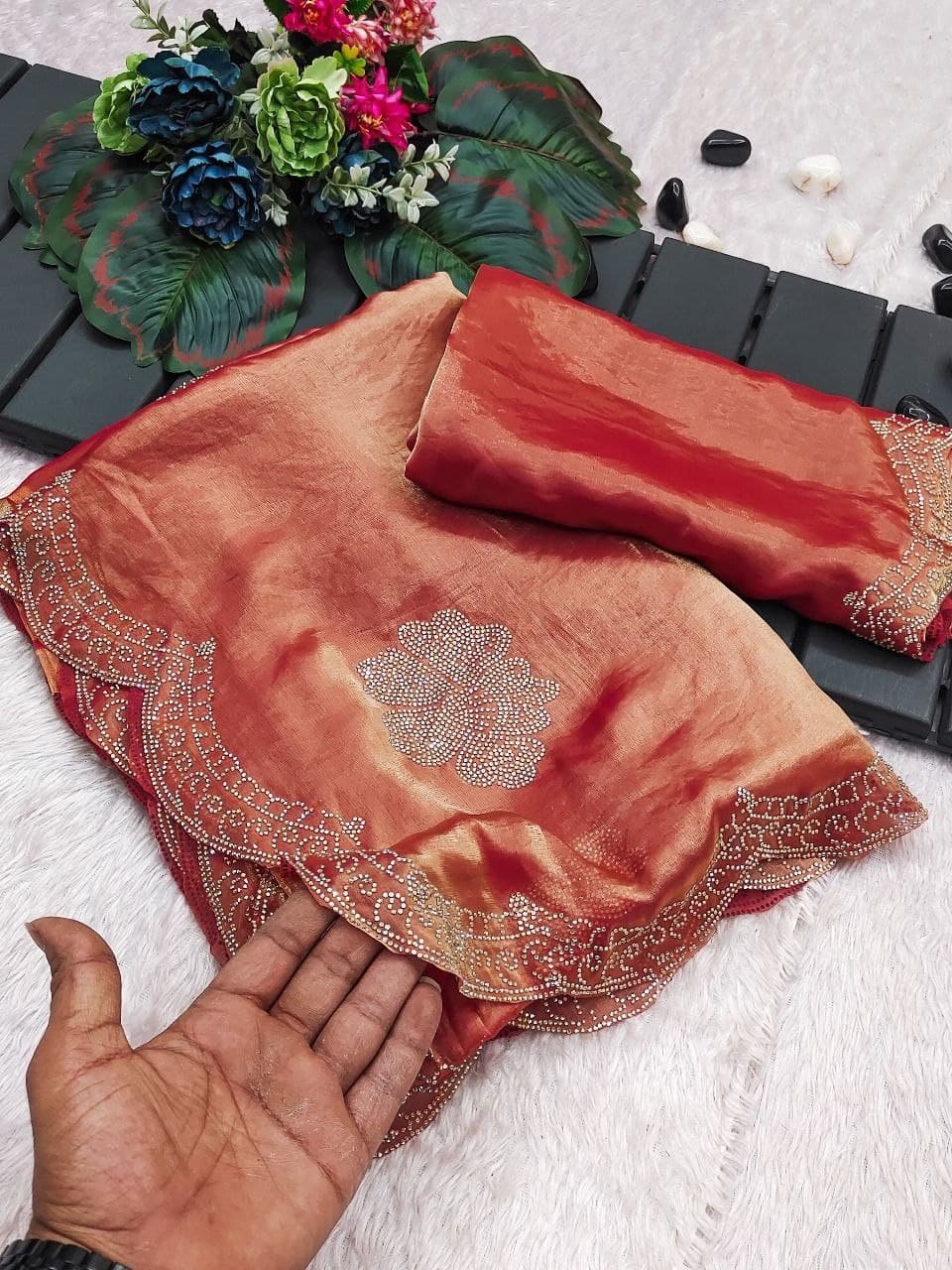 Product Image - Designer Two Tone Golden Diamond Saree