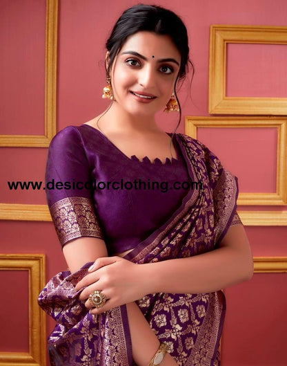 Dark Purple Silk Banarasi Saree