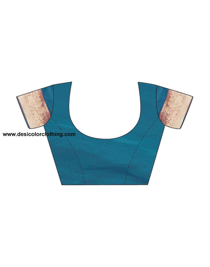 Teal Blue Plain Organza Saree