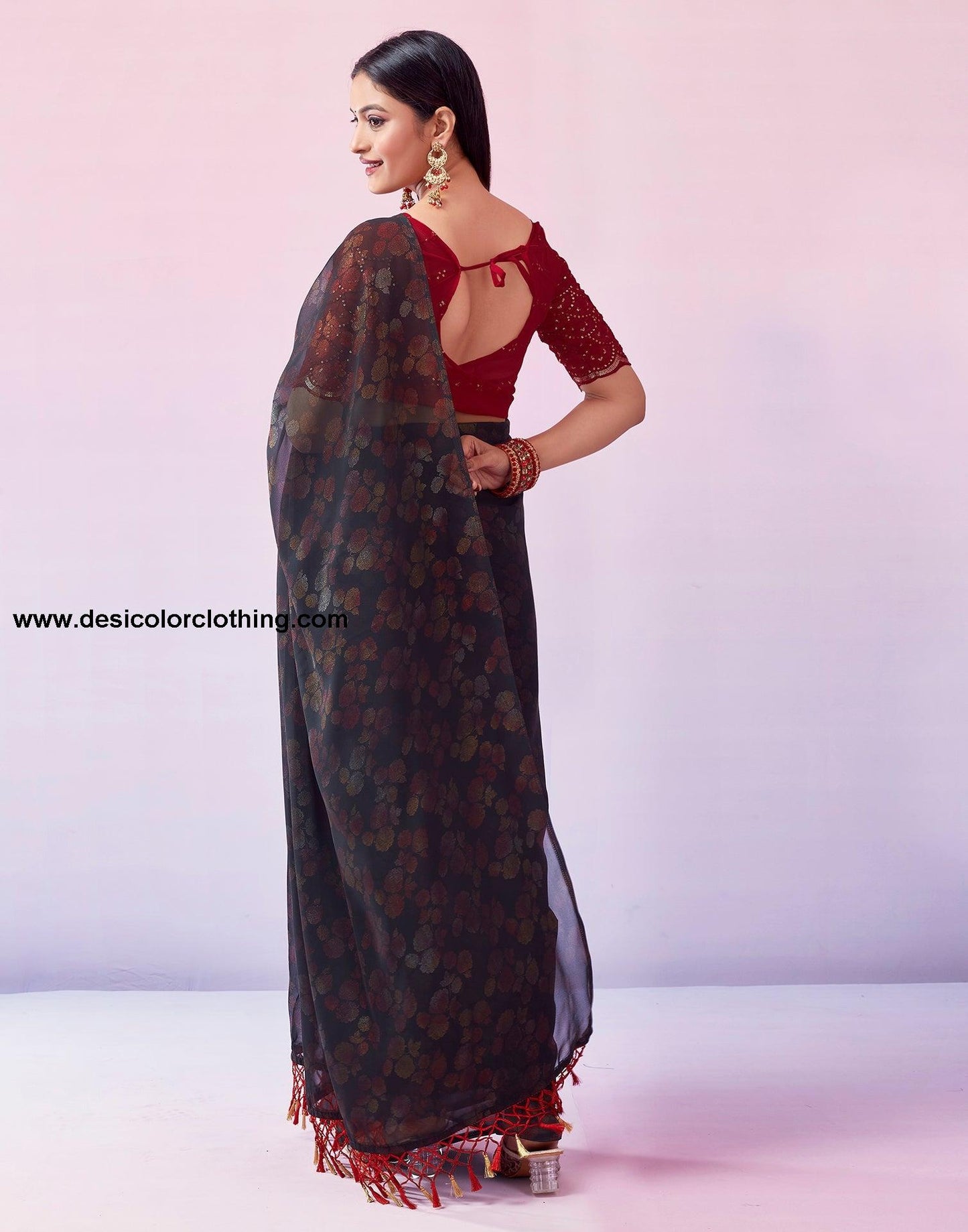 Black Georgette Printed Saree