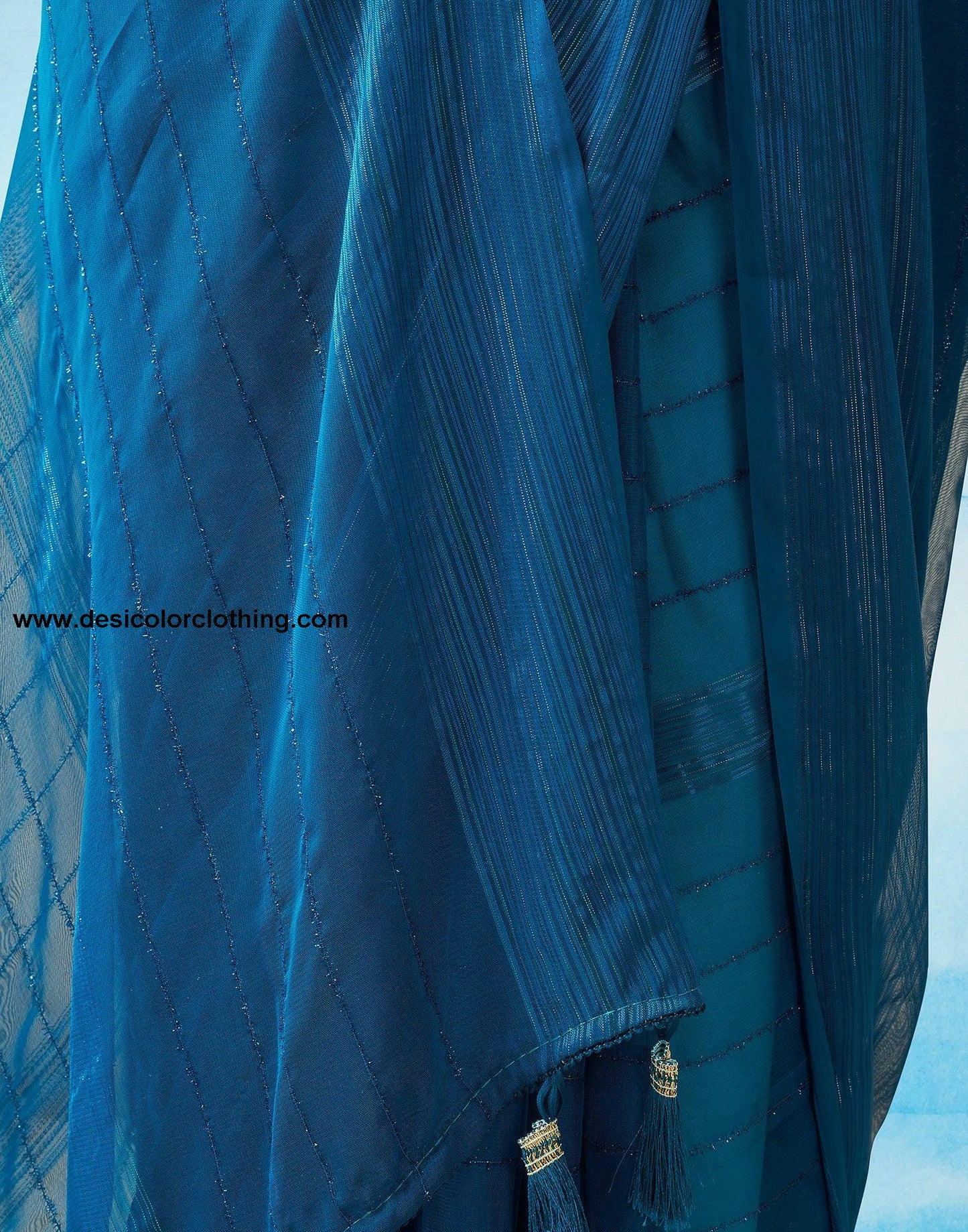 Sea Blue Georgette Plain Saree