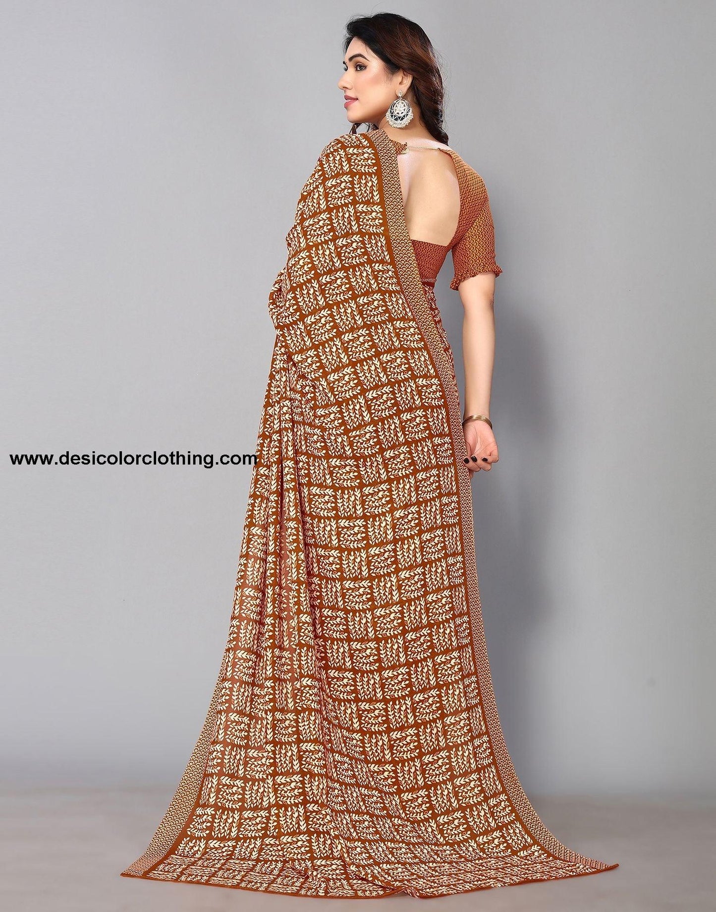 Rust Printed Saree