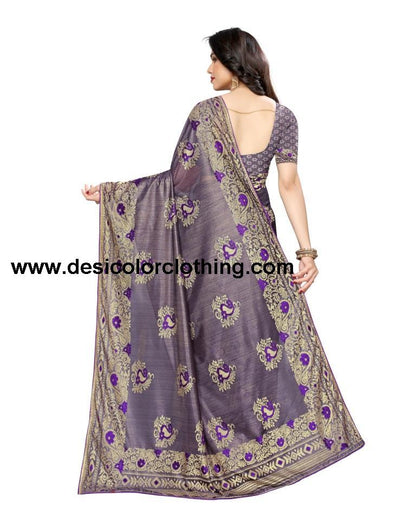 Amethyst Purple Coloured Lycra Brasso Embellished Partywear saree | SLV1699S411