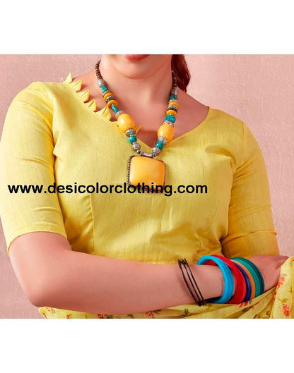 Yellow Cotton Printed  Saree