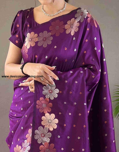 Purple Silk Plain Saree