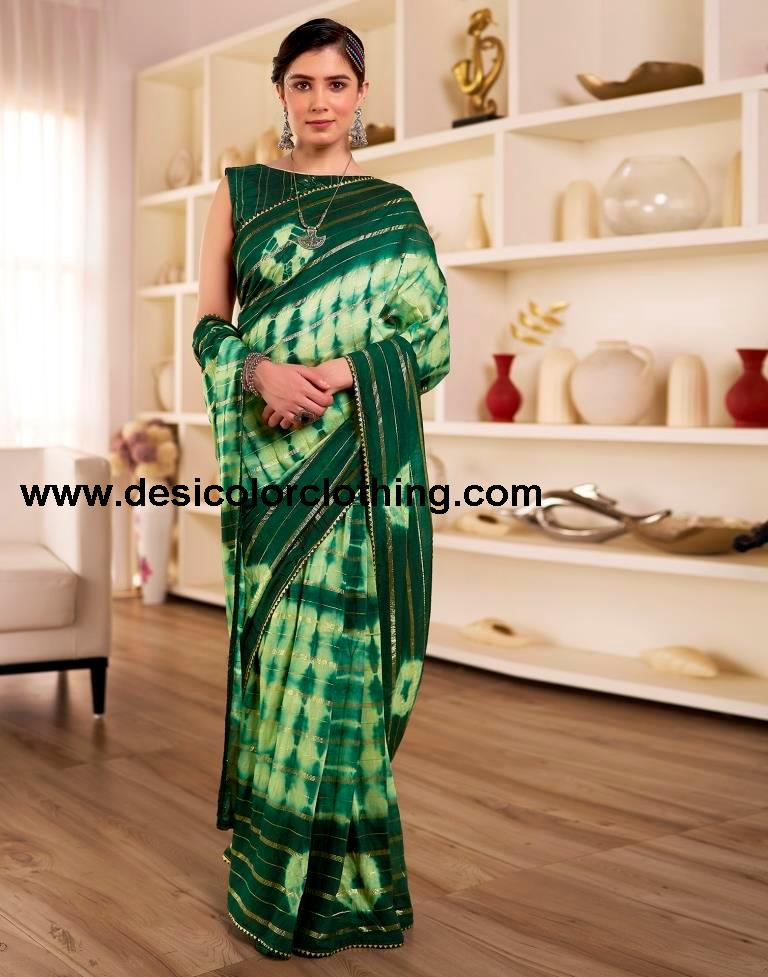 Pista Green Chanderi Printed Ready To Wear