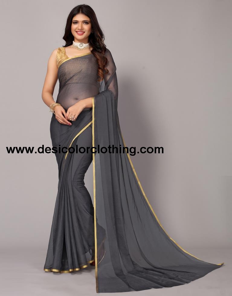 Dark Grey Chiffon Saree