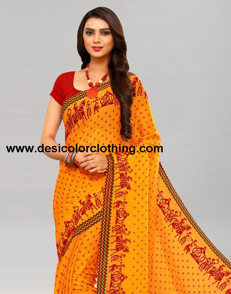 Yellow Printed Chiffon Saree
