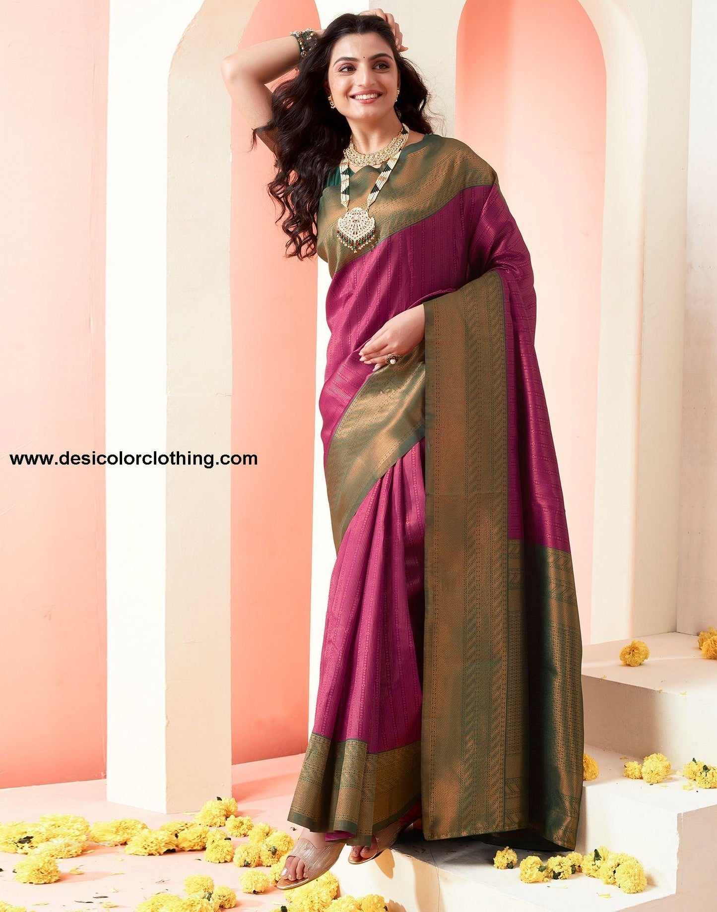 Dark Green Jacquard Silk Saree