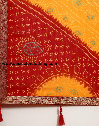 Yellow And Red Bandhani Saree