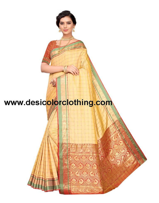 Cream Coloured Poly Silk Jacquard Partywear saree | SLV1644S116