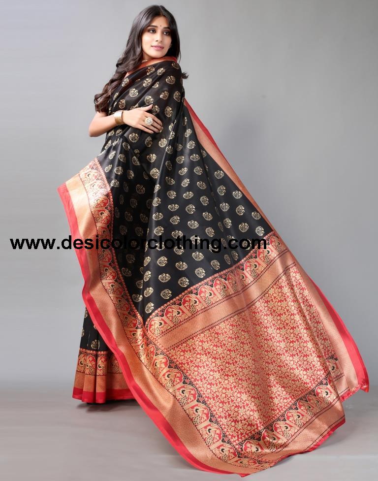 Black Printed Silk Saree