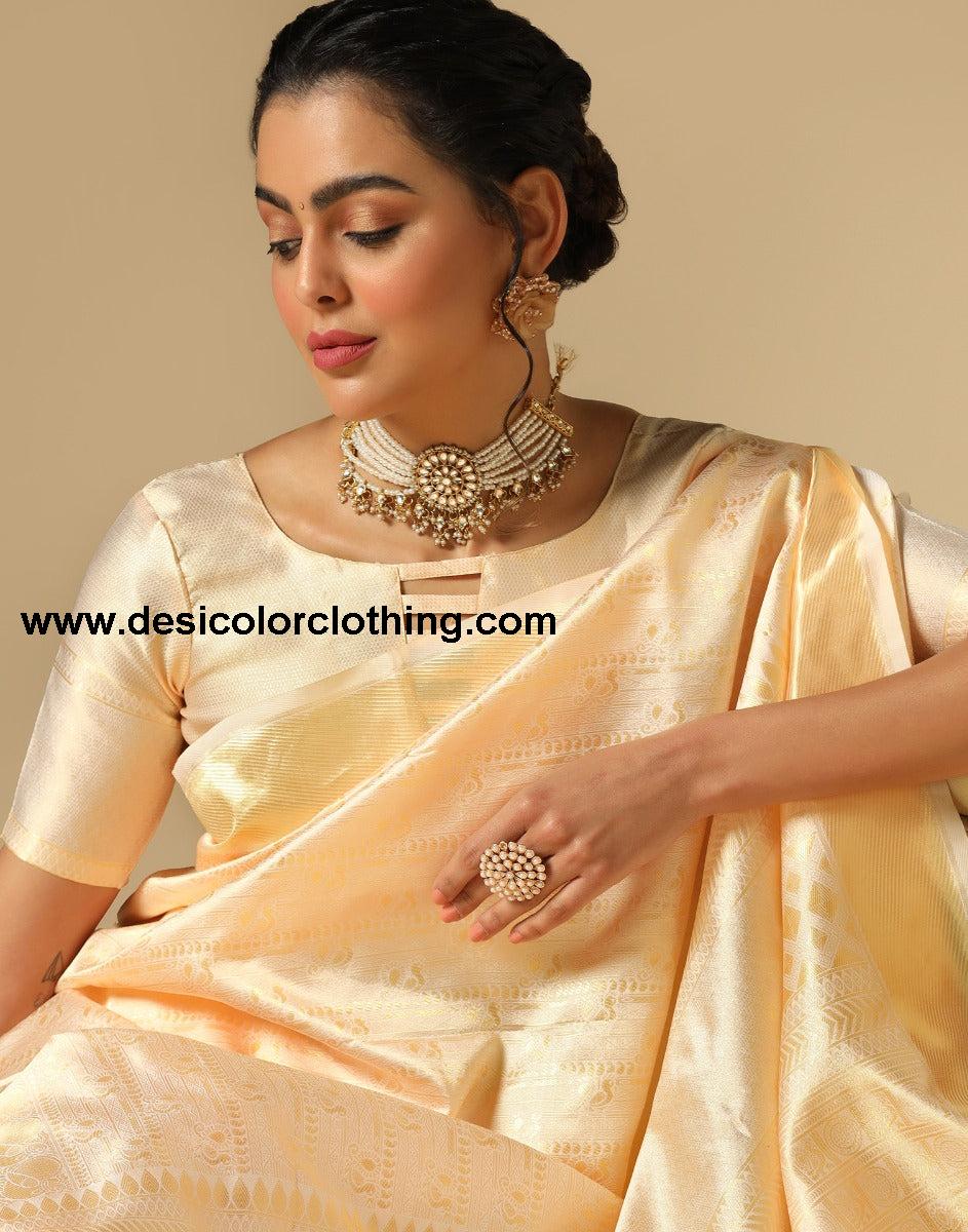 Cream Kanjivaram Silk Saree