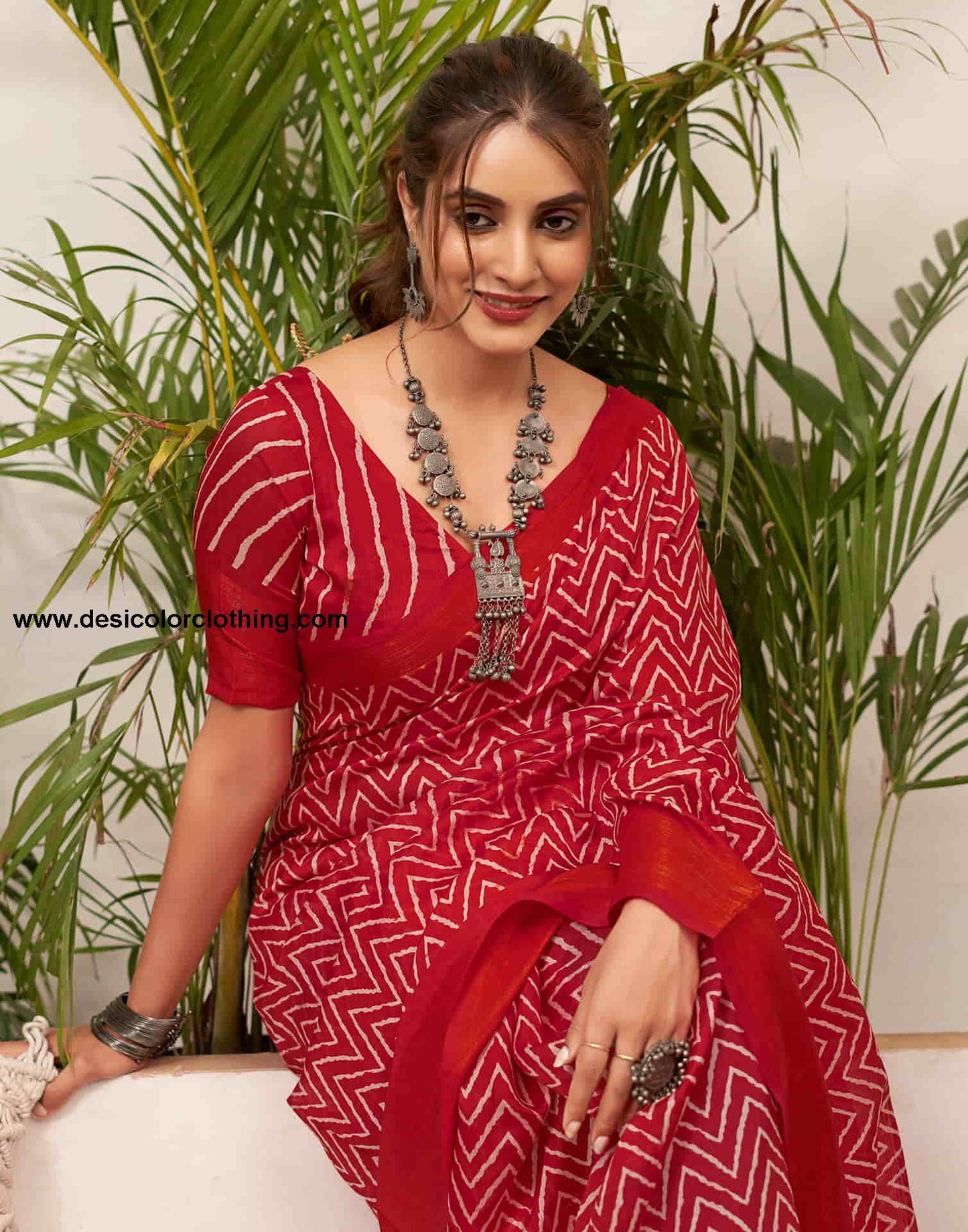 Red Cotton Printed Saree