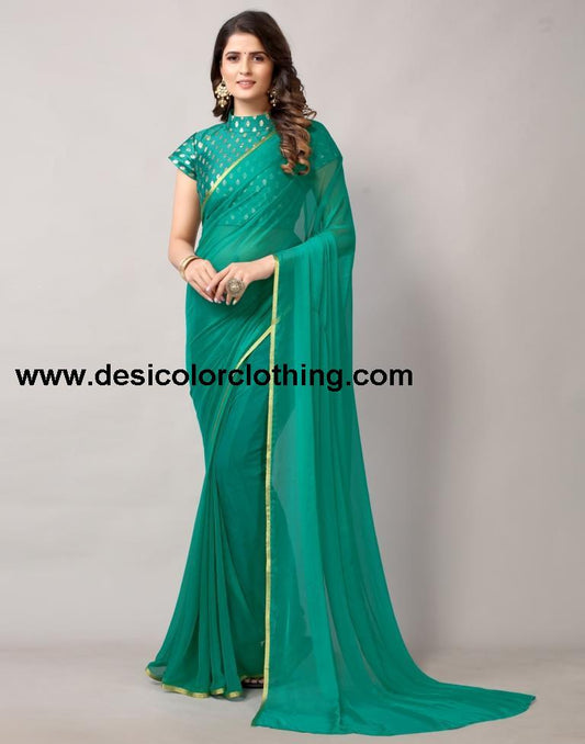 Rama Green Chiffon Saree