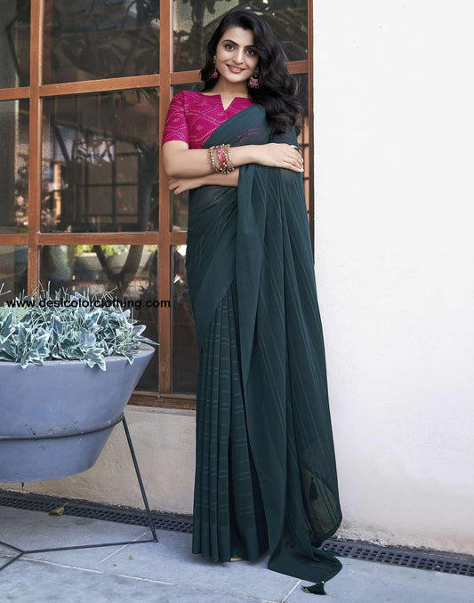 Teal Georgette Plain Saree
