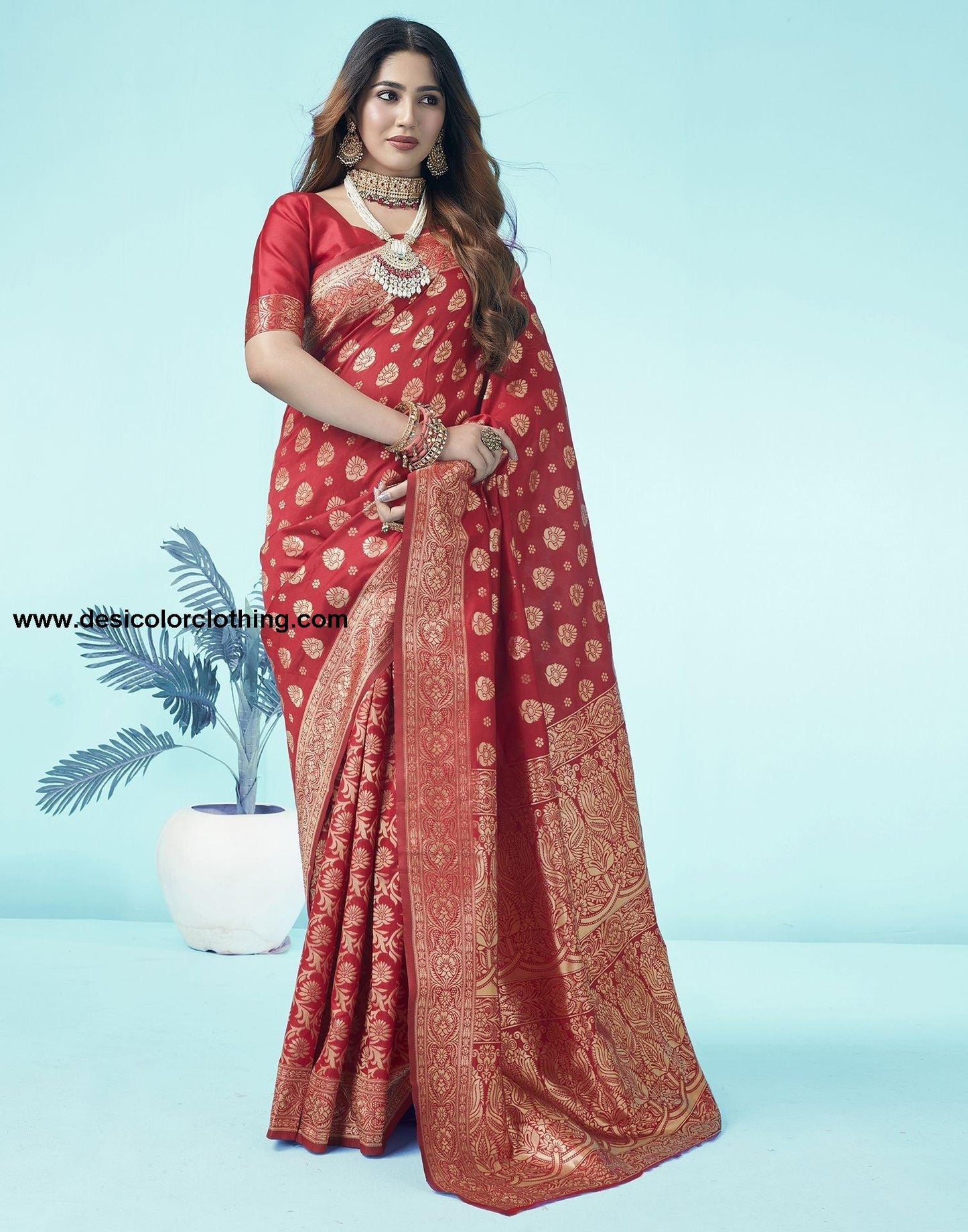 Red Jacquard Silk Saree