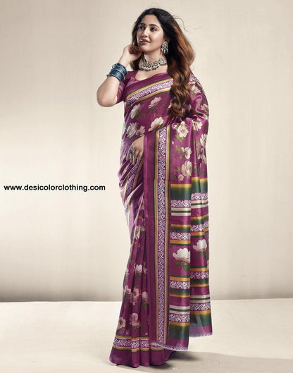 Raspberry Pink Floral Silk Saree