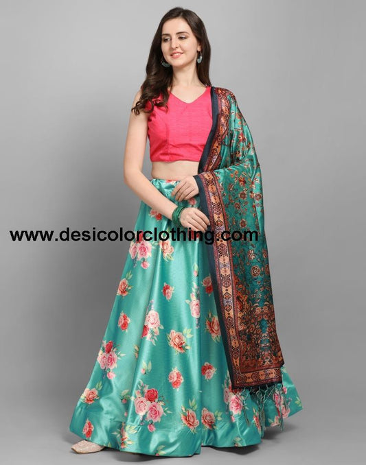 Refreshing Teal Coloured Poly Silk Digital Printed Casual Wear Lehenga | SLV102L10172