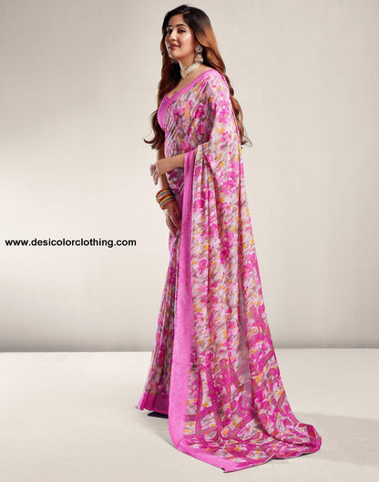 Rani Pink Printed Georgette Saree