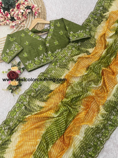 Pure Soft Georgette Sarees with Silver Weaving lining Nd Prisam Print With Heavy Embroidery Threads Sequence Ton to Ton work border aarco*