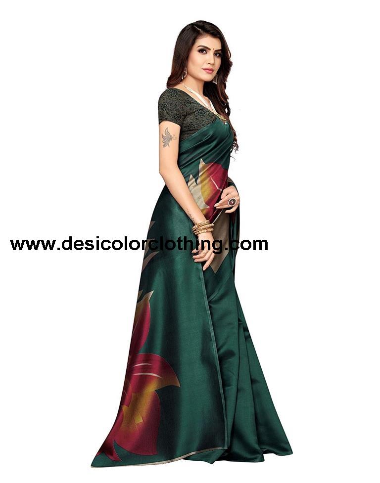 Turquoise Blue Coloured Poly Silk Printed Casual saree