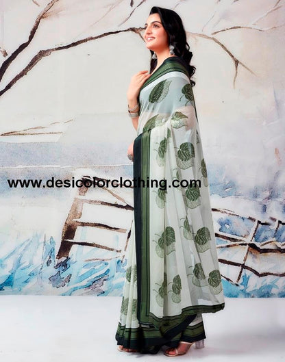 Pista Green Georgette Printed  Saree