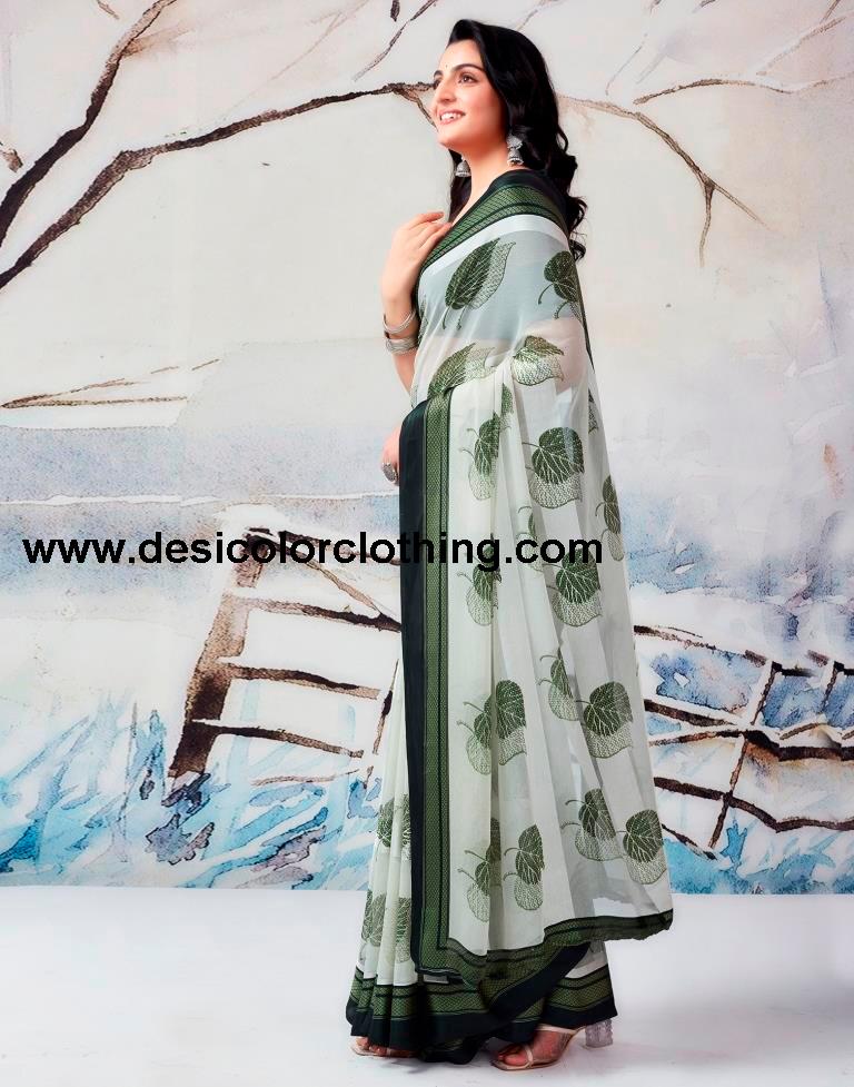 Pista Green Georgette Printed  Saree