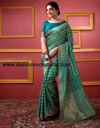 Teal Blue Silk Weaving Saree
