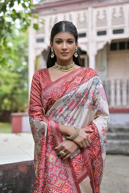 Product Image - Yogita Patola Designer Saree in Tussar Silk with Patola Print