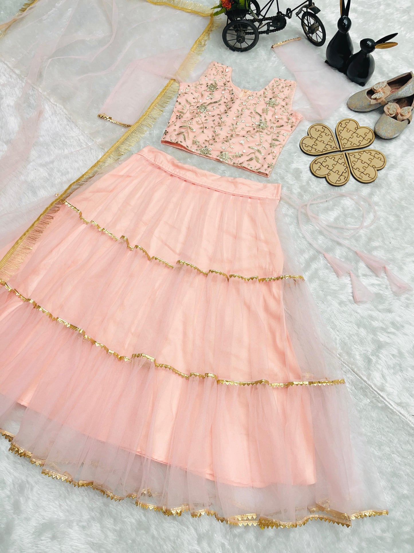 Product Image - Designer Lahenga-Choli Set for Girls with Butterfly Net