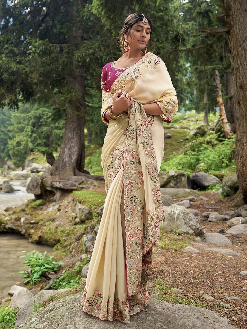 Product Image - Designer Wedding Saree in Soft Jimmy Chu Fabric with Embroidered Blouse