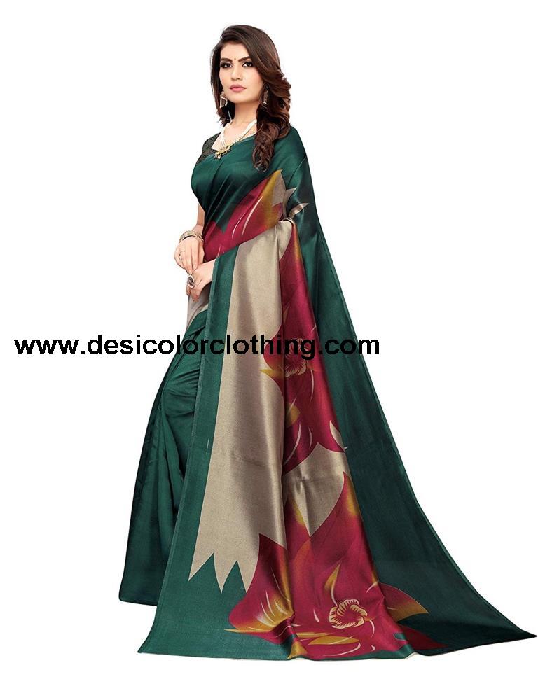 Turquoise Blue Coloured Poly Silk Printed Casual saree