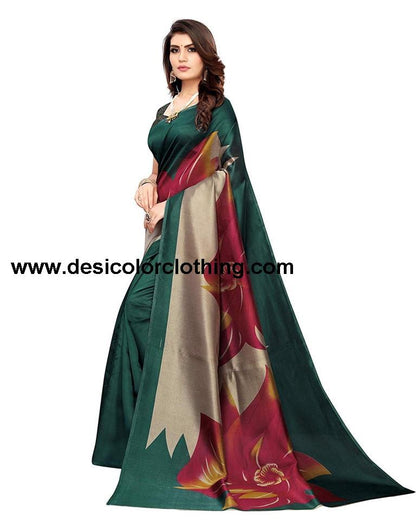 Turquoise Blue Coloured Poly Silk Printed Casual saree