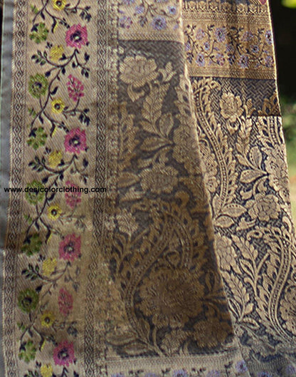 Steel Blue Jacquard Organza Saree