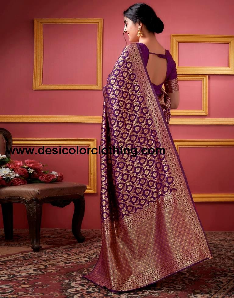 Dark Purple Silk Banarasi Saree