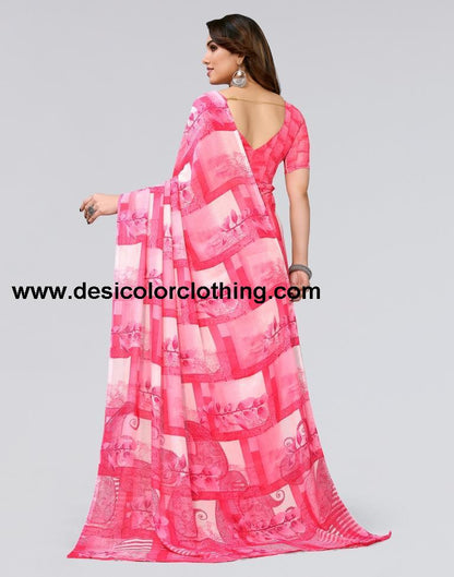 Pink Printed Georgette Saree