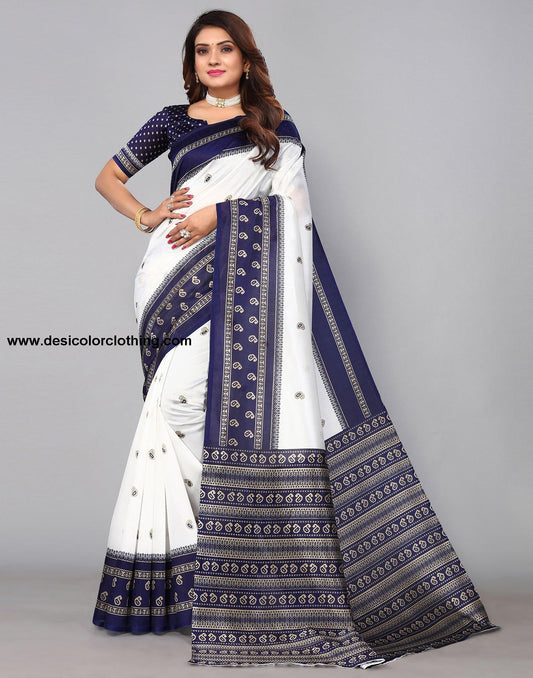 White Silk Printed Saree