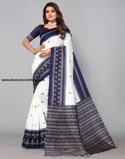 White Silk Printed Saree
