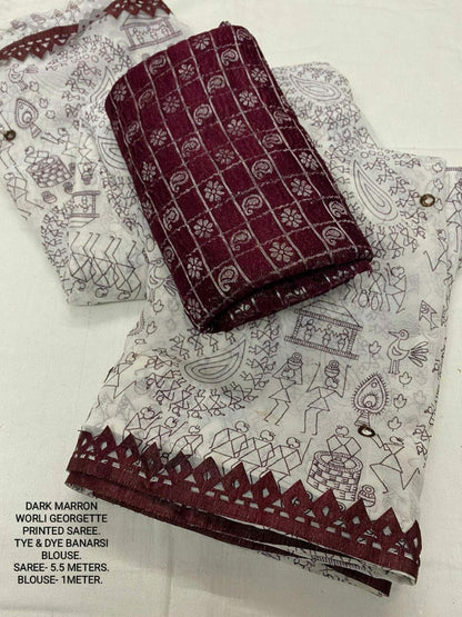 Product Image - Elegant Worli Georgette Saree with Aari Mirror Work