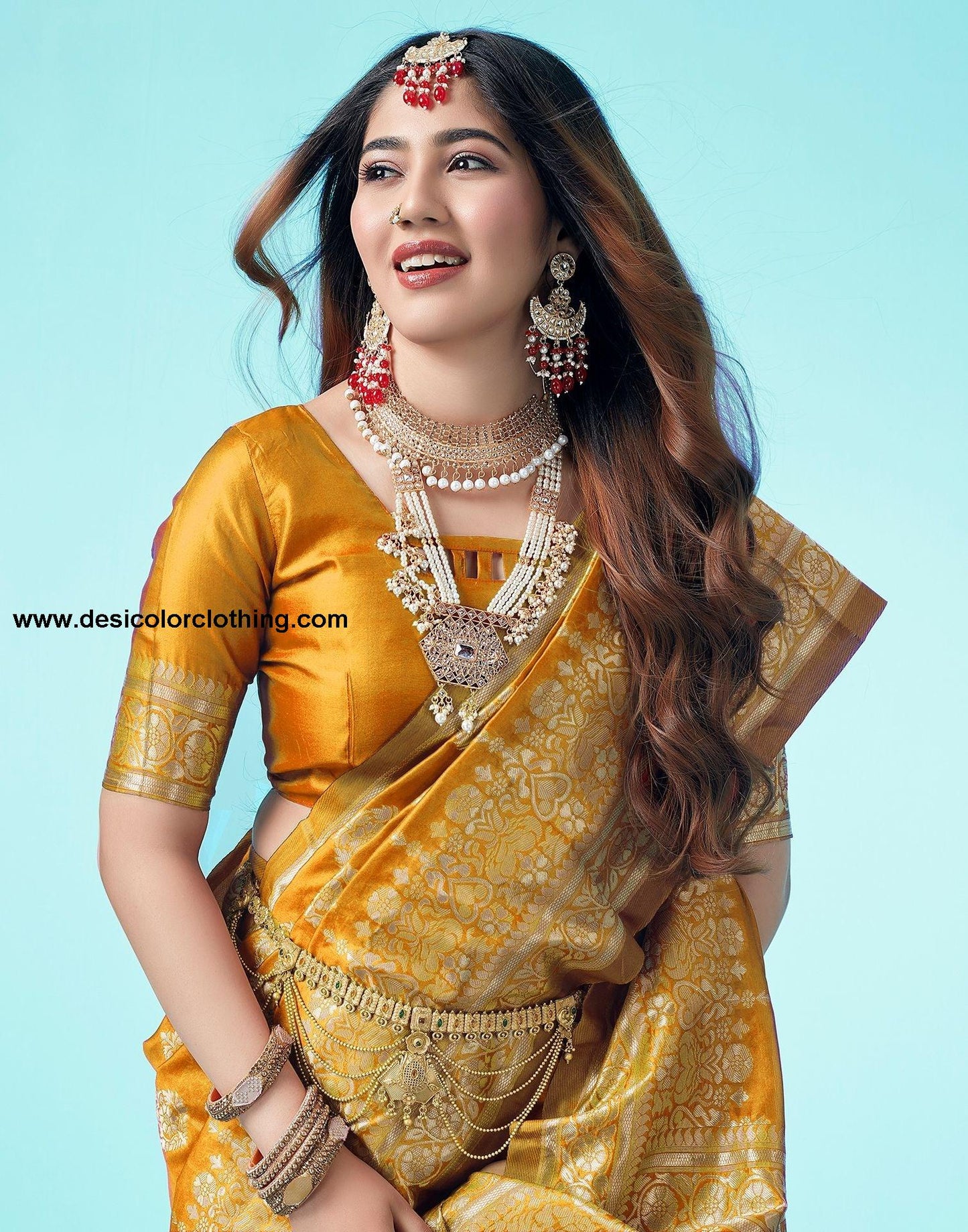 Turmeric Yellow Jacquard Silk Saree