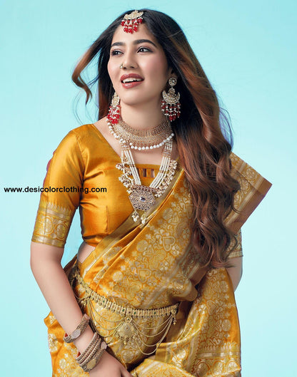 Turmeric Yellow Jacquard Silk Saree