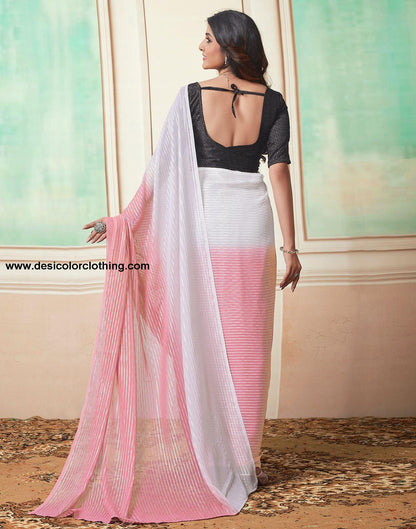 Pink Plain Georgette Pre-Draped Saree