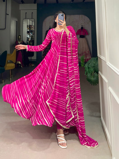 Product Image - Elegant Georgette Gown with Leheriya Print - Festive Wear