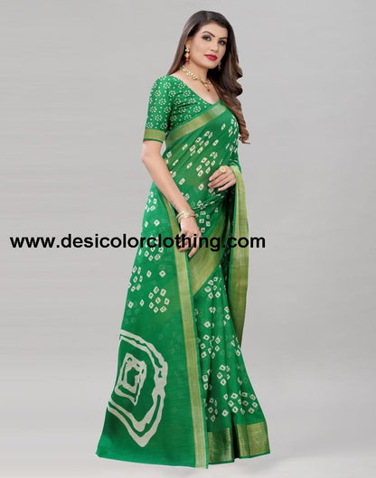 Parrot Green Cotton Bandhani Saree | 1985S486