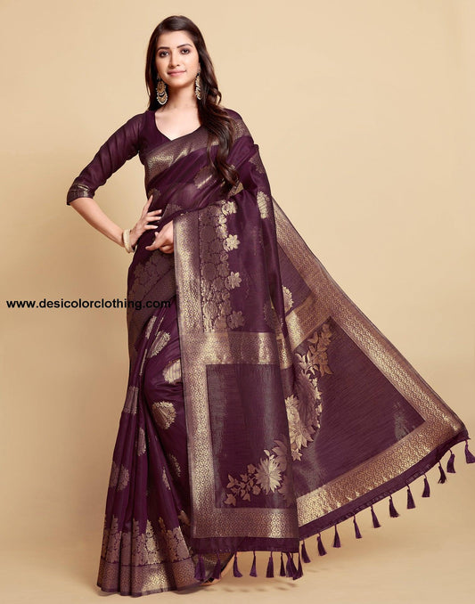Wine Tassel Saree
