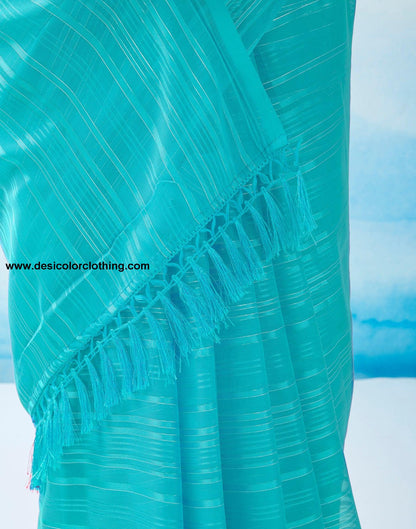 Blue Georgette Plain Saree