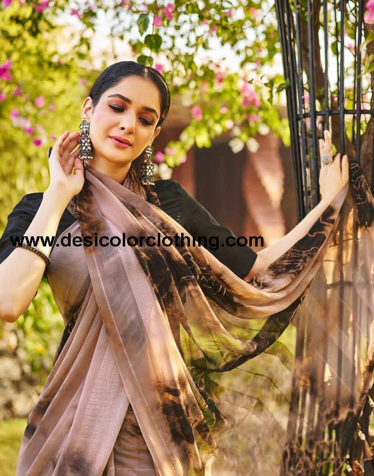 Beige Georgette Printed Saree