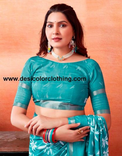 Blue Silk Printed Sarees